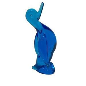 Vintage Collectible by FM Konstglass Blue Hand Blown Glass Penguin Figurine